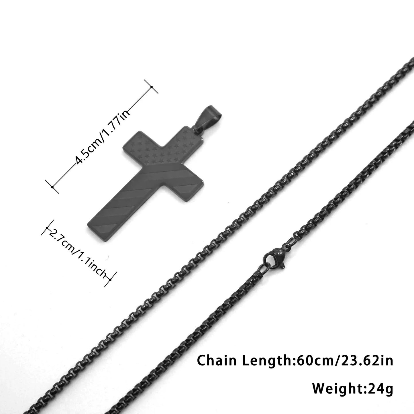 Stainless Steel USA Flag Cross Necklace