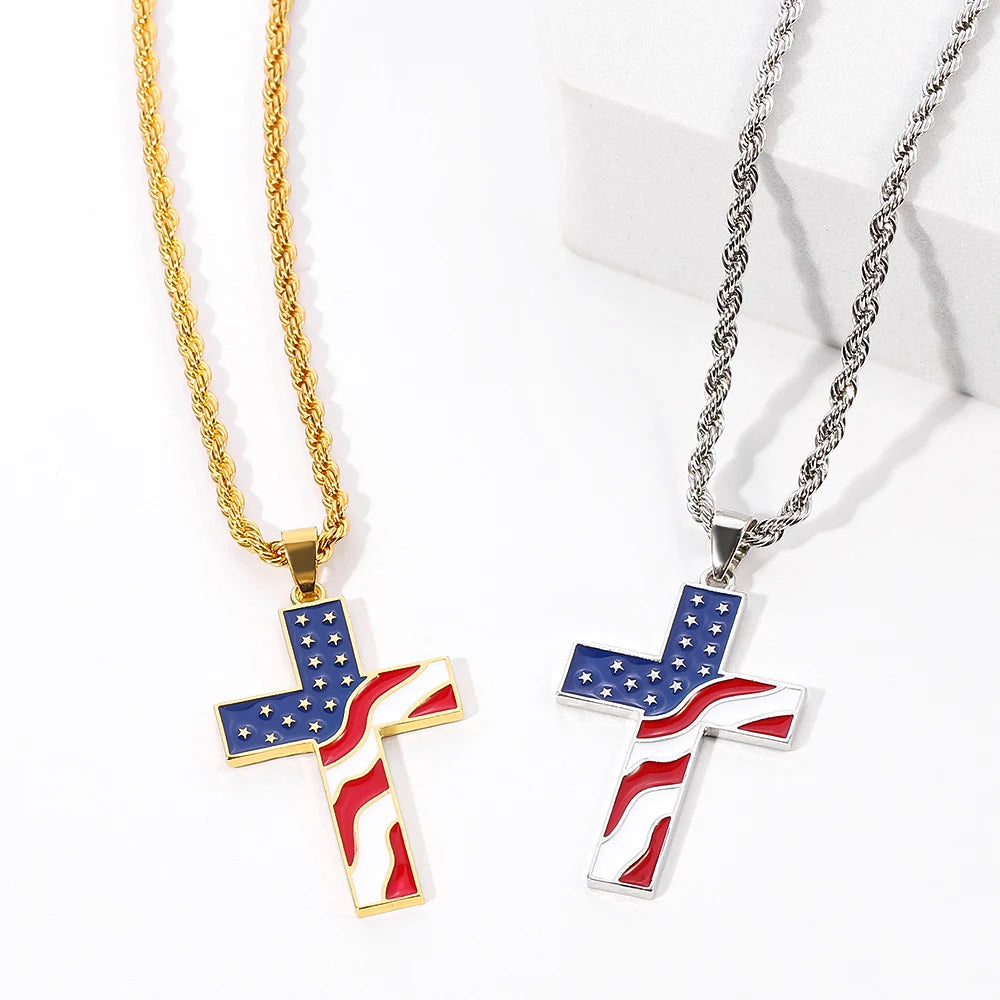 American Flag Cross Necklace