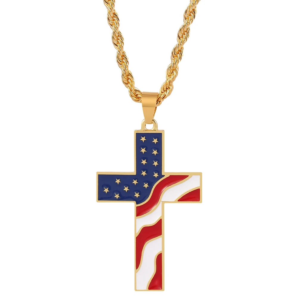 American Flag Cross Necklace