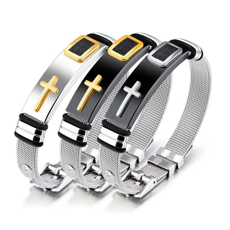 Retro Stainless Steel Adjustable Cross Bracelet