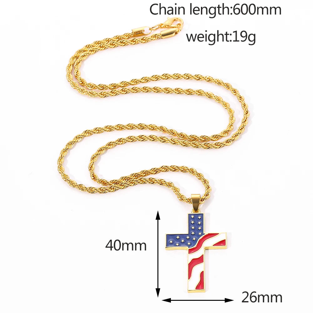 American Flag Cross Necklace