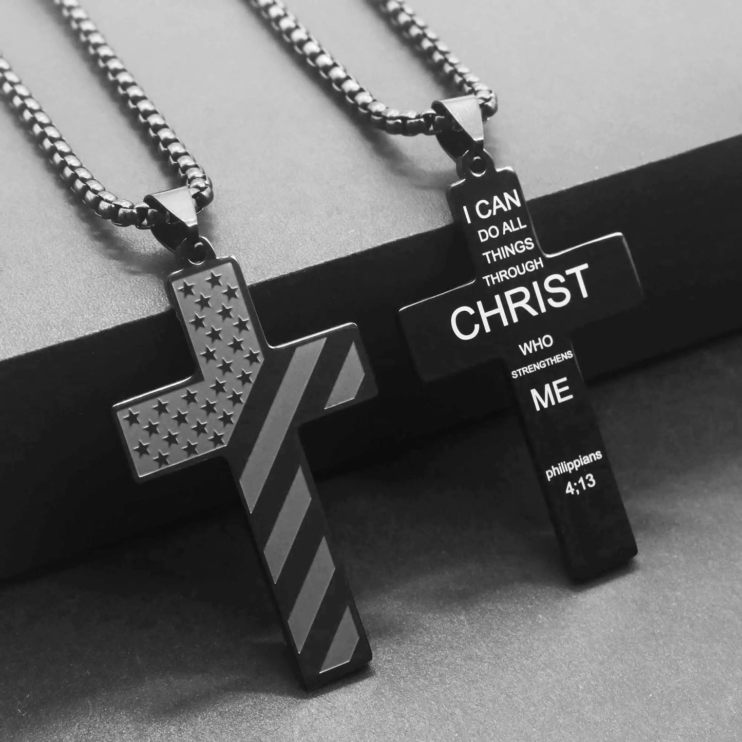 Stainless Steel USA Flag Cross Necklace