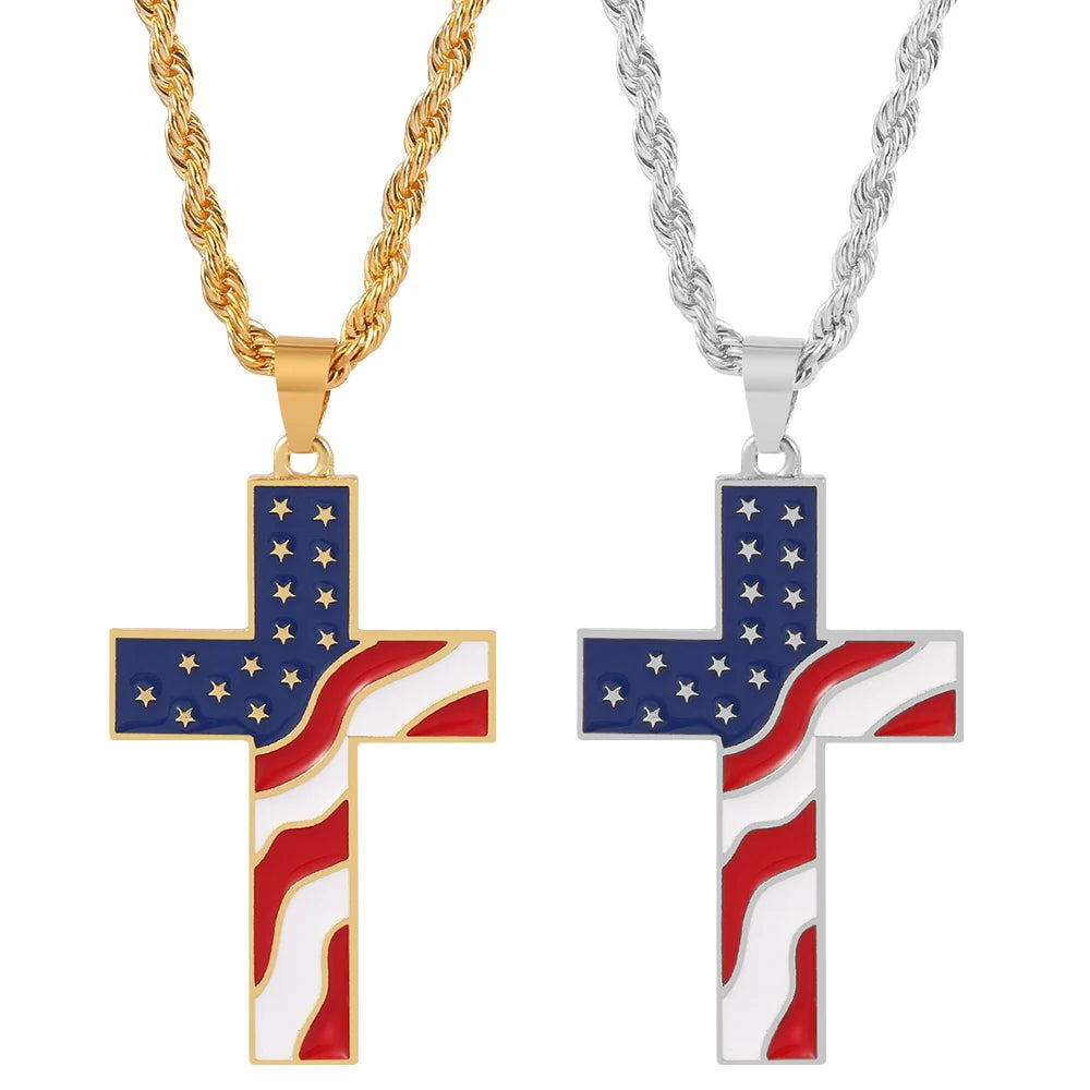 American Flag Cross Necklace