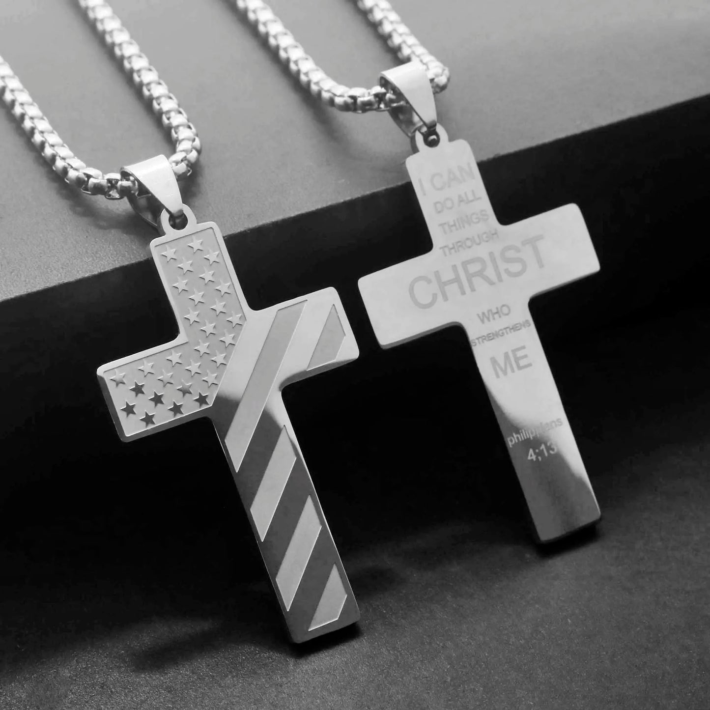 Stainless Steel USA Flag Cross Necklace